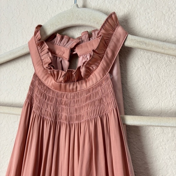 Blue Life Boho Satin High Neck Halter Flirty Smocked Waist Mini Dress - Picture 5 of 13